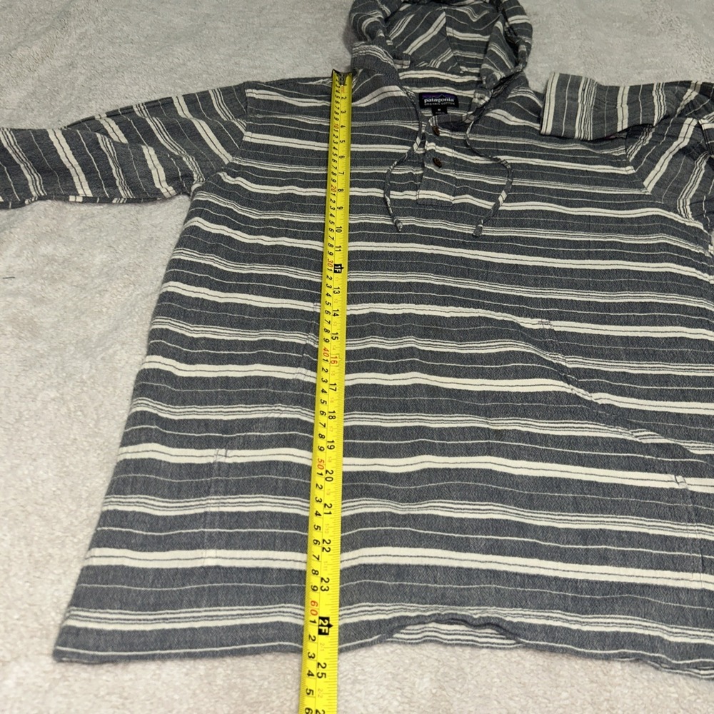 Patagonia Men's Medium Fjord Organic Cotton Hoodie Grey Striped Henley - Picture 7 of 10